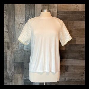 Rye Grass shirt large white lime green woven neon boho chic angelic feminine